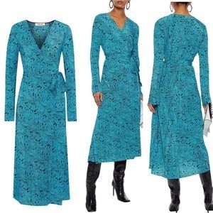 DVF Tilly silk wrap dress in Calloway black/ turquoise 8